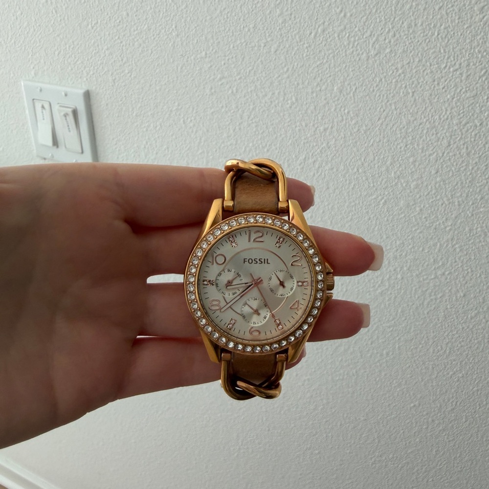 Fossil Gold Watch with Tan Strap